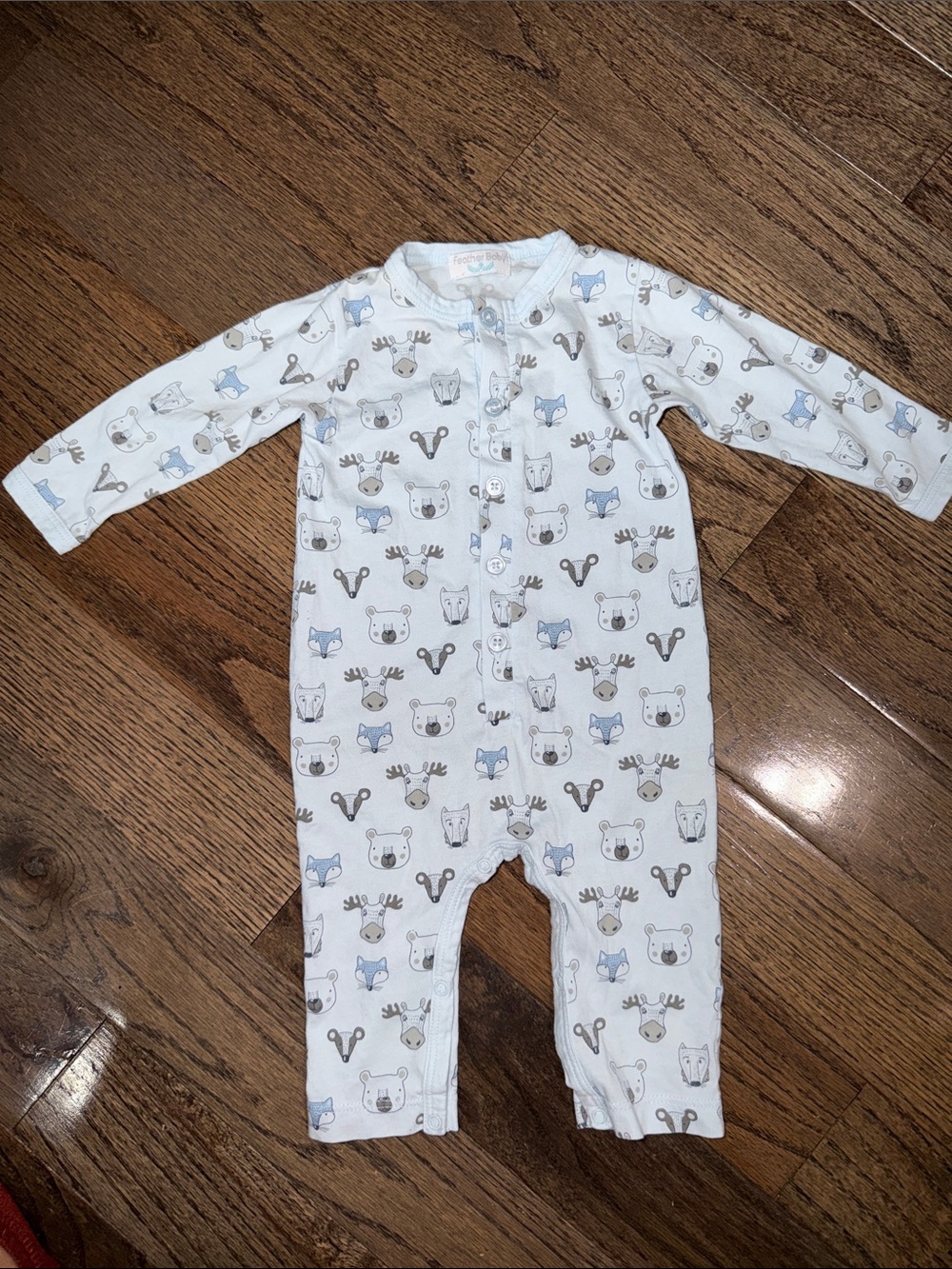 Feather Baby Pima Cotton Woodland Animal Long Sleeve Romper 3-6 months